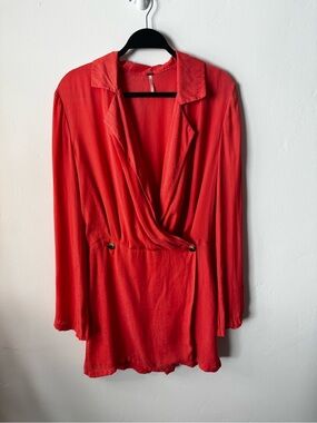 Free People Red Mini Dress with Draped V-Neck